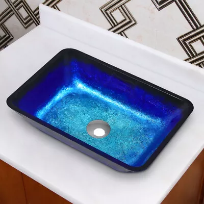 £95.95 • Buy Bathroom Cloakroom Countertop Wash Basin Sink Washing Bowl Tempered Glass Blue