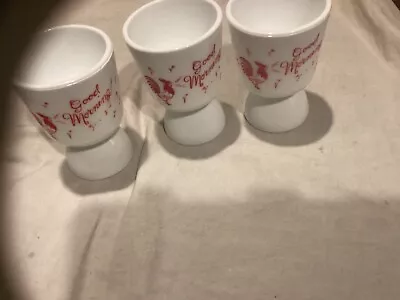 3 Vintage Milk Glass  Good Morning  Rooster Egg Cups • $15