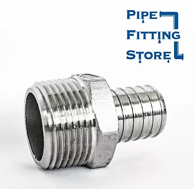 1  Stainless Steel PEX Adapter MNPT X Male PEX Hose Barb Crimp Fitting SS 316 • $16.85