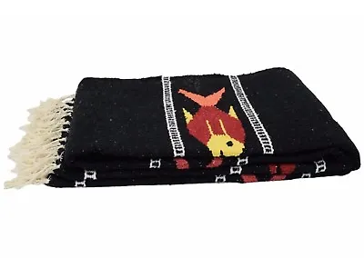 Mexican Yoga Blanket Black Fish Design Serape Tapestry Falsa Throw XL Handmade • $29.95