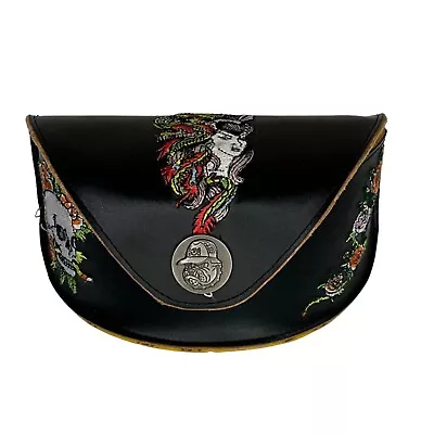 Ed Hardy Sunglasses Eyeglasses Leather Case ONLY Embroidered Skull Tattoo Rose • $13.99