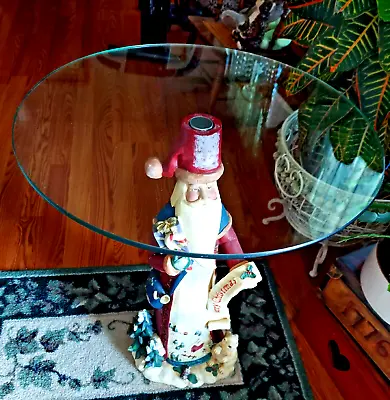 $29.95 • Buy Holiday Santa Statue Figure End Table Round Glass Top ~ Sofa / Room Accent