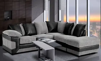 £499 • Buy New Amara Corner Sofa Jumbo Cord Suite Set Footstool 3 2 Seater Grey Black Brown
