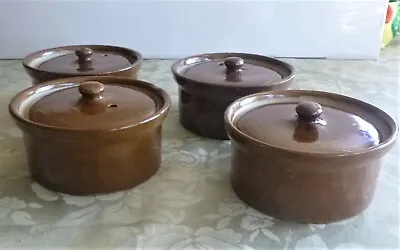 Vintage Pearsons Of Chesterfield Pottery England Oven Ramekin Dishes & Lids X 4 • $35