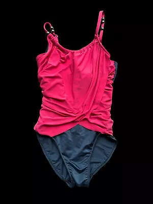 Magic Suit Bathing Suit Size 6-Dk Gray/Jot Pink-Beaded Adj Straps-1 Pc • $20.80