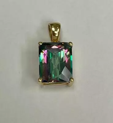 Dainty 14K Yellow Gold Rectangular Checkerboard Synthetic Mystic Topaz Pendant • $199