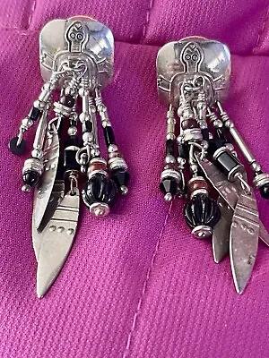 Rare Stunning Tabra 925 Sterling Silver Face Earring With Turtle Face & Onyx • $299