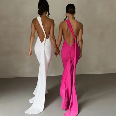 £11.99 • Buy Women Party Maxi Prom Bodycon Dresses Evening Long Ruched Backless Dress SIZE Uk