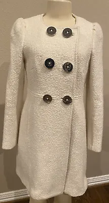 Milly NY Cream Wool Blend Boucle Retro Jacket Coat Sz 6 Silver Buttons Pockets! • $89