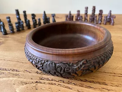 Hand Carved Wooden African Chess Pieces/set With Ornate Bowl • £11.50