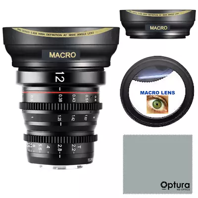 HD FISHEYE LENS + MACRO FOR Meike 12mm T2.2 Manual Focus Wide Angle Cinema Lens • $121.67