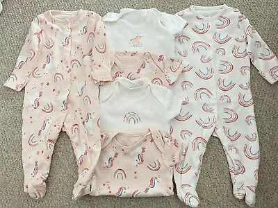 £6.99 • Buy Baby Girls 3-6 Months Babygrow Vest Bundle Rainbows Unicorns Matalan 