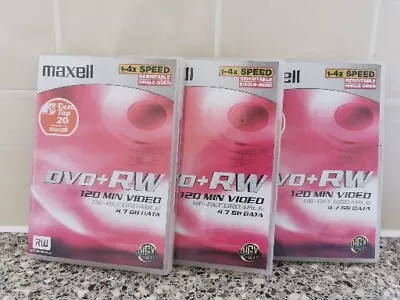 3 X  Maxell DVD+RW Re-Recordable Rewritable 4 X Speed 4.7 GB Jewel Case NEW • £6.99