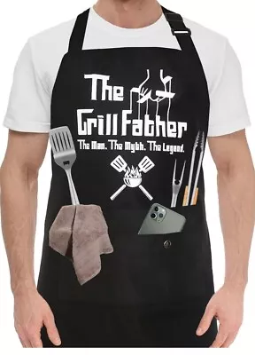 Funny Chef Apron For Men BBQ Dad Aprons For Men With 3 The Grill Father • $10