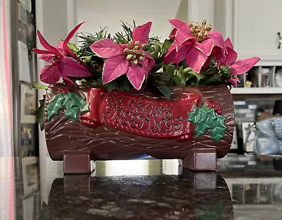 Vintage Christmas Seasons Greetings Ceramic Yule Log Planter 1972 . GARE • $19.99