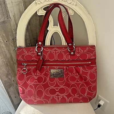 COACH Poppy 17890 RUBY RED Lurex Outline Glam Tote Shoulder Bag Purse Handbag • $44.99