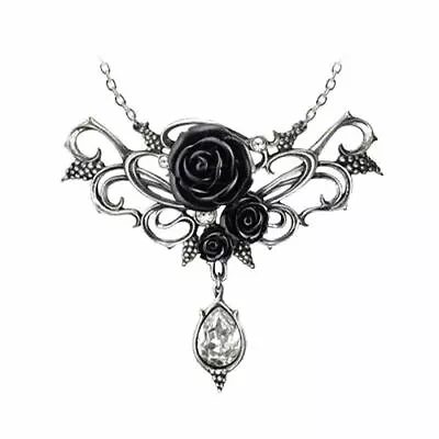 Alchemy Gothic Bacchanal Rose Necklace Pendant - Black Pewter England • £44.99