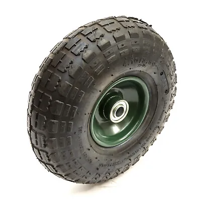 10 Inch 4.10/3.50-4 Green Metal Wheel & Tyre Offset Hub Bearings Garden Trolley • £10.99