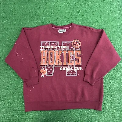 Vintage 90s Virginia Tech Hokies Classic Burgundy Pullover Sweatshirt Mens XL • $22.49