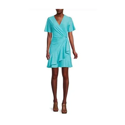 Michael Kors Wrap Dress   Eyelet Dress Surplice V-Neck Short Flutter Sleeve Ring • $59