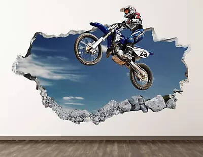 Motocross Wall Decal Art Decor 3D Smashed Jumping Sticker Poster Kids Room BL419 • $19.95