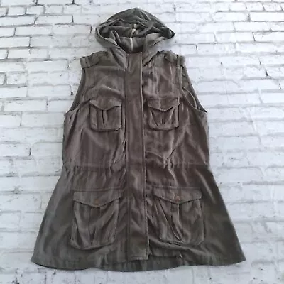 Tinsel Womens Vest Medium Green Hooded Cargo Utlity Sleeveless Zip Snap Up • $20