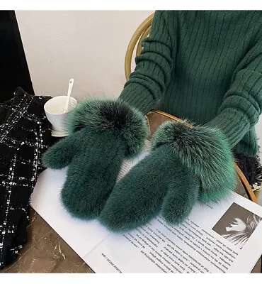 Warm Winter Real Mink Fur Mittens W Fox Fur Trim Gloves Cuffs Sleeves • $54
