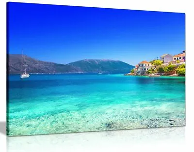 £11.99 • Buy Blue Beach Sea Nature Kefalonia Island Greece Canvas Wall Art Picture Print