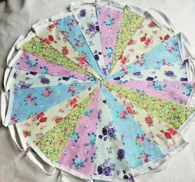 Clearance Fabric Floral Bunting 20ft 6m Vintage Handmade Wedding OFFERS SALE  • £4.95