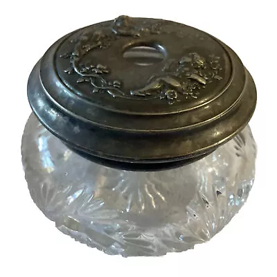 Vintage Pressed Glass Vanity Jar With Silver Plate Lid • $34