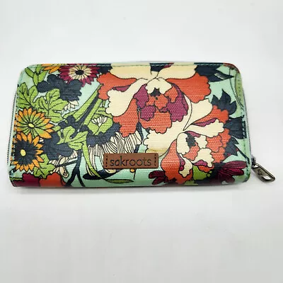 Sakroots Womens Wallet Artist Style 8” X 4” Floral Coated Canvas CC 12 Pockets • $6.99