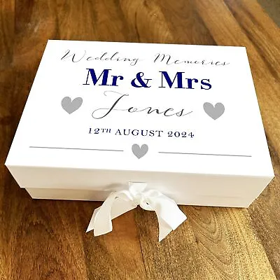 Mr & Mrs Blue Grey Personalised Wedding Day Keepsake Hamper Gift Memory Box • £16.11