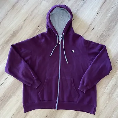 Champion ECO Vintage Full Zip Hooded Jumper Mens Size XXL Dark Purple Grey Liner • $60
