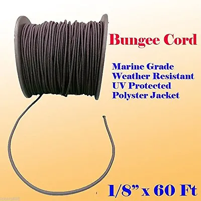1/8  X 60 Ft (20 Yards)  Premium Marine Grade Bungee Shock Stretch Cord UV Black • $12.95
