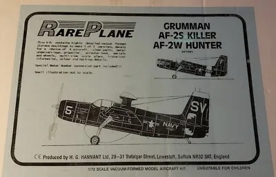 $29.99 • Buy Rare Plane Grumman AF-2 W/S Hunter/Killer 1/72 Vacuform Kit H.G. Hannant Issue