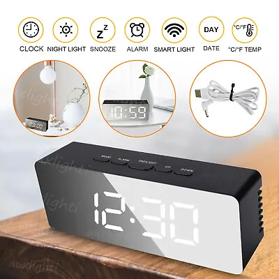 Electronic LED Mirror Dimmable Mini Snooze Home Car Table Alarm Digital Clock • $9.99