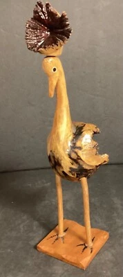 $15 • Buy Vintage Folk Art Hand Carved Cypress Burl Wood Exotic Bird Figurine Large Plume 