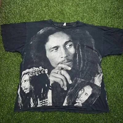 VTG 90’s Bob Marley T Shirt Adult Large L Black AOP Single Stitch Reggae • $149.99