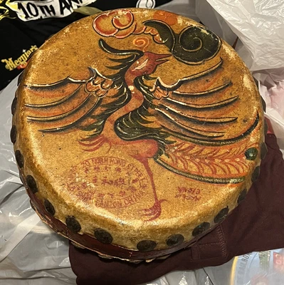 $79.99 • Buy VTG Chinese Hand Painted Dragon & Phoenix Drum Double Sided Rawhide Tacked