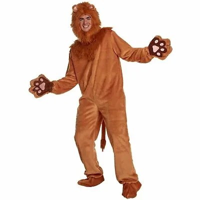 Mens Lion Jumpsuit Costume Adult Animal King Halloween Fancy Dress M - XL • £52.99