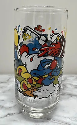 Vintage CLUMSY SMURF Peyo Drinking Glass 14oz LIBBEY Glass 1983 • $10