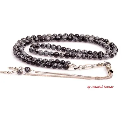 Genuine Obsidian Stone Islamic Prayer 99 Beads Tasbih Misbaha Tasbeeh Masbaha 6m • $29.99