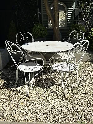 Vintage French Wrought Iron Garden Table And 4 Chair • £380