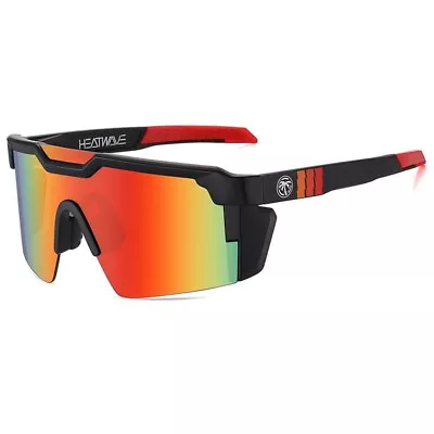 Large Shield Rimless Sunglasses Z87 Matte Black Frame Orange Mirror Lens NEW • $42