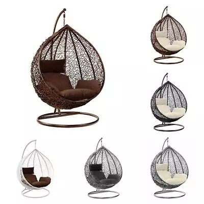 Rattan Effect Garden Hanging Egg Swing Chair Patio Hammock With Cushion Relaxing • £179.99