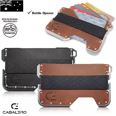 $39.95 • Buy Mens RFID Slim Aluminium Brown And Black Leather Credit Card Holder Wallet