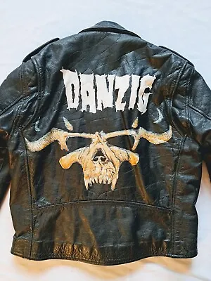 Danzig Misfits Hand Painted Studded Motorcycle Rock Leather Mens Jacket Size 50 • $495