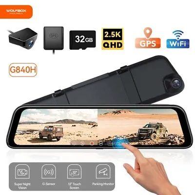 WOLFBOX 12  Mirror Dual Dash Camera Front & Rear Dash Cam With WiFi&GPS For Cars • $103.39