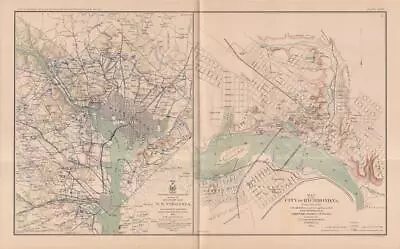 1896 Civil War Official Records Atlas Map-richmond Va & Ne Virginia-plate 89 • $9.95