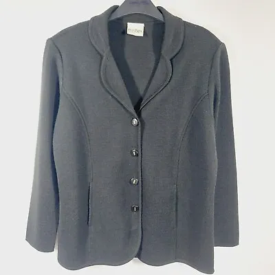 Eastex Womens Cardigan Jacket Size 12 Black Wool Blend Knit Smart Workwear • £14.99